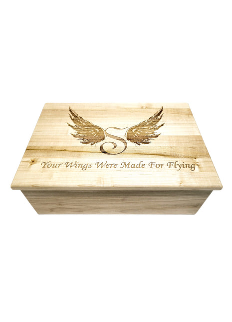 Angel Wings with Initial Memory Box Add Your Text, Personalized Handmade Custom Wood Memorial Lazer Engraved Box