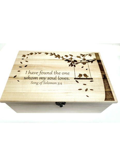 Love Birds Memory Box Add Text, Personalized Handmade Custom Wood Memorial Laser Engraved Box