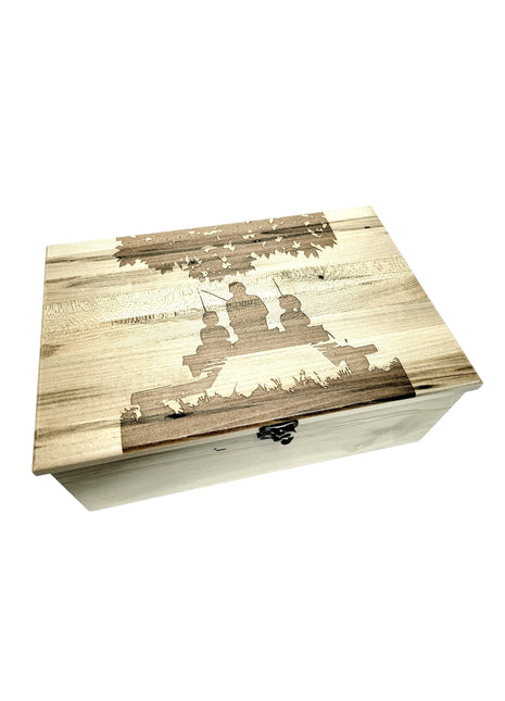 Fishing Father Son and Daughter Memory Box Add Text, Personalized Handmade Custom Wood Memorial Laser Engraved Box