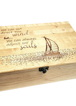 Sailboat Memory Box Add Text, Personalized Handmade Custom Wood Memorial Laser Engraved Box