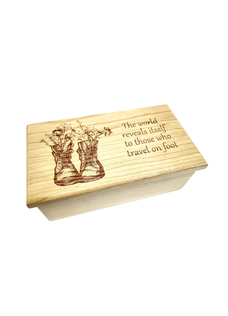 Boots with Flowers Music Box Add Text, Personalized Custom Laser Engraved Traditional Wind Up Handmade Wood Music Box