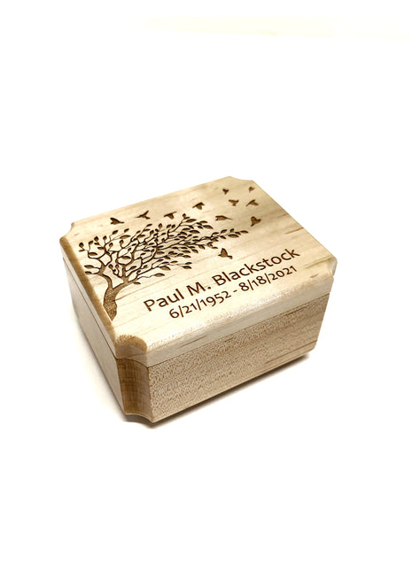 Tree with Birds Mini Urn Add Text, Small Shareable Urn, Infant Urn Personalized Handmade Custom Laser Engraved