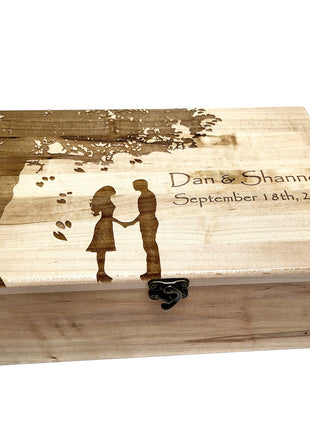 Couple Under Tree Memory Box Add Text, Personalized Handmade Custom Wood Memorial Laser Engraved Box (Copy)