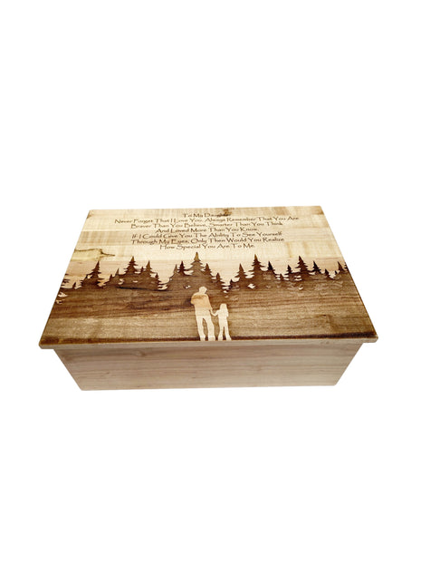 Forest with Father and Daughter Memory Box Add Text, Personalized Handmade Custom Wood Memorial Laser Engraved Box