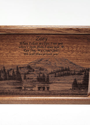 Mt. Rainier Pet Urn Add Text, Handmade Personalized Custom Laser Engraved Wooden Small Urn