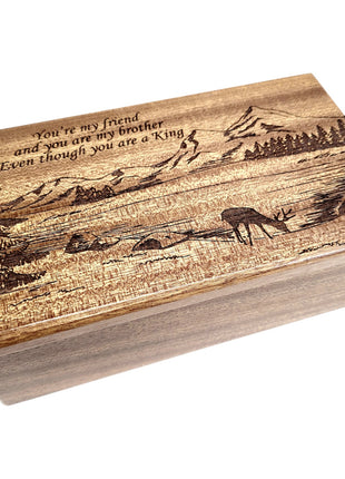 Deer in Mountains Electronic Music Box Add Text, Personalized Custom Wood Laser Engraved Music Box