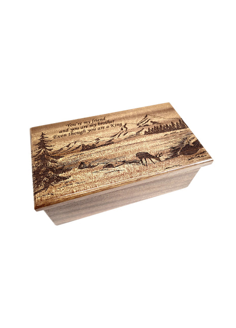 Deer in Mountains Electronic Music Box Add Text, Personalized Custom Wood Laser Engraved Music Box