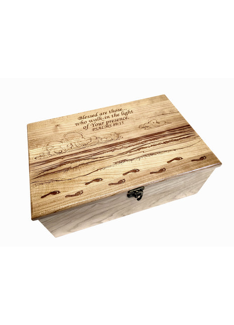 Footprints in Sand Memory Box Add Text, Personalized Handmade Custom Wood Memorial Laser Engraved Box