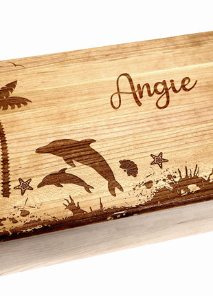 Dolphins Memory Box Add Text, Personalized Handmade Custom Wood Memorial Laser Engraved Box