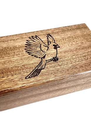 Cardinal Music Box Add Text, Personalized Custom Laser Engraved Traditional Wind Up Handmade Wood Music Box