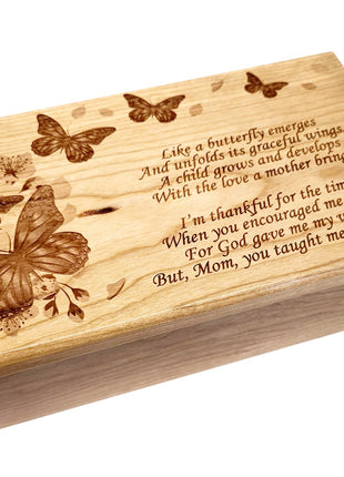 Butterflies Electronic Music Box Add Text, Personalized Handmade Custom Wood Laser Engraved Music Box