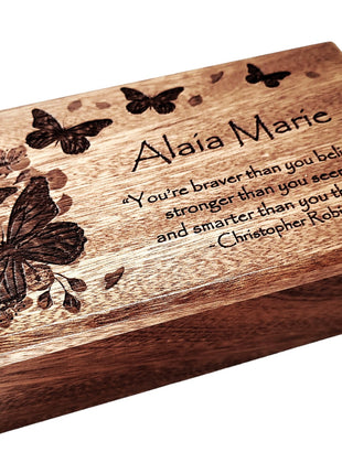 Butterflies Electronic Music Box Add Text, Personalized Handmade Custom Wood Laser Engraved Music Box