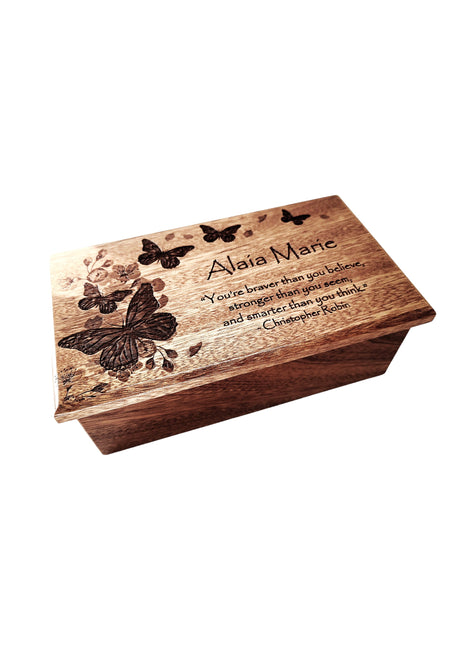 Butterflies Electronic Music Box Add Text, Personalized Handmade Custom Wood Laser Engraved Music Box