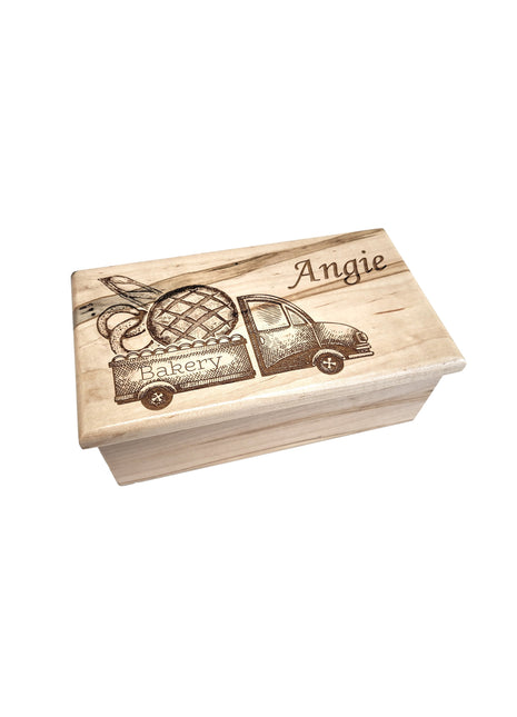 Bakery Shop Music Box Add Text, Personalized Custom Laser Engraved Traditional Wind Up Handmade Wood Music Box