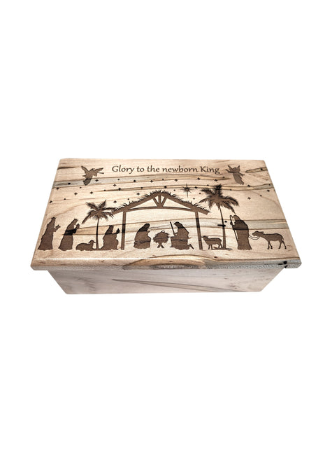 Nativity Electronic Music Box Add Text, Personalized Custom Wood Laser Engraved Music Box