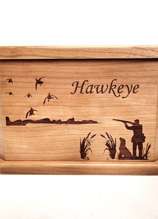 Duck Hunting Pet Urn Add Text, Handmade Personalized Custom Laser Engraved Wooden Small Urn