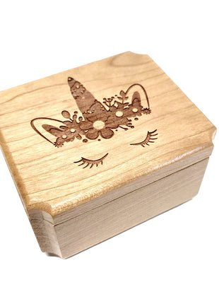 Unicorn Mini Music Box Add Text, Personalized Handmade Custom Wood Small Wind Up Music Box