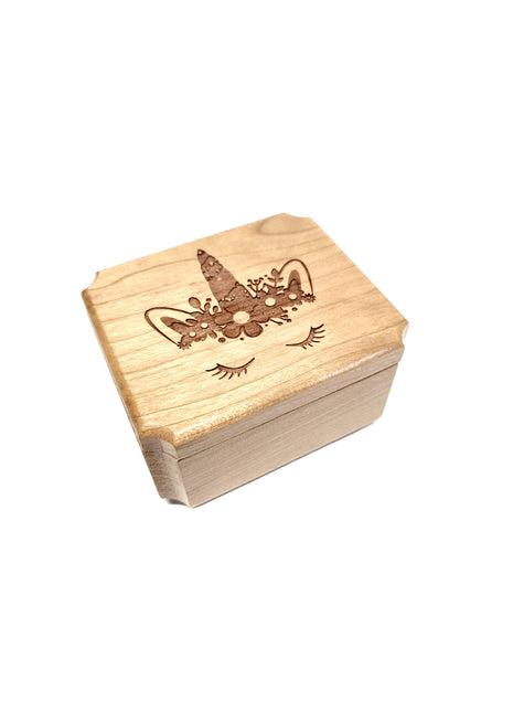 Unicorn Mini Music Box Add Text, Personalized Handmade Custom Wood Small Wind Up Music Box