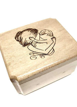 Mother & Son Mini Music Box Add Text, Personalized Handmade Custom Wood Small Wind Up Music Box