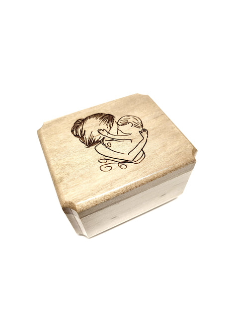 Mother & Son Mini Music Box Add Text, Personalized Handmade Custom Wood Small Wind Up Music Box
