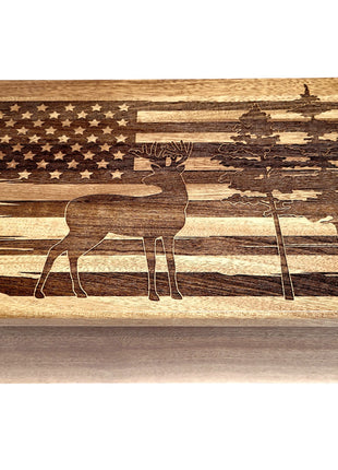 Deer Flag Memory Box Add Text, Personalized Handmade Custom Wood Memorial Laser Engraved Box