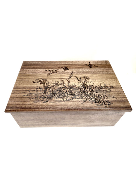 Hunting Dogs & Ducks Memory Box Add Text, Personalized Handmade Custom Wood Memorial Laser Engraved Box