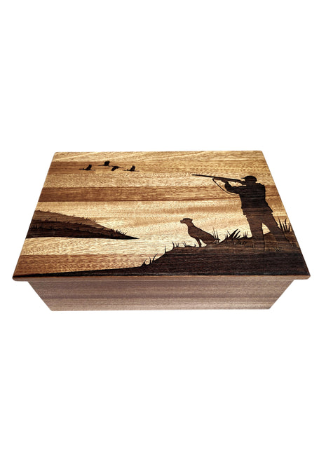 Geese Hunting Man & Dog Memory Box Add Text, Personalized Handmade Custom Wood Memorial Laser Engraved Box