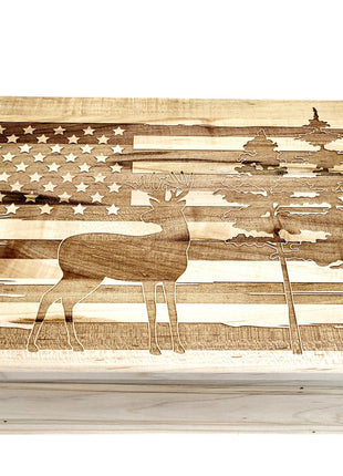 Deer Flag Memory Box Add Text, Personalized Handmade Custom Wood Memorial Laser Engraved Box