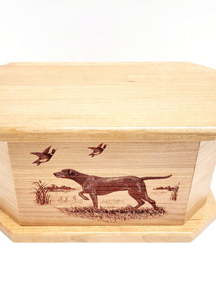 Hunting Dog & Ducks Pet Urn Add Text, Handmade Personalized Custom Laser Engraved Wooden Small Urn