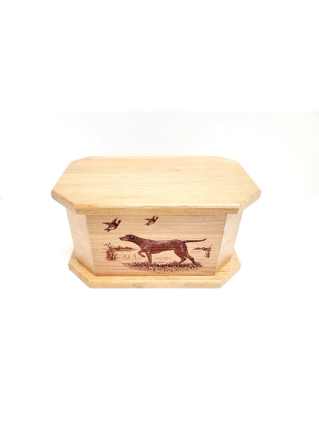 Hunting Dog & Ducks Pet Urn Add Text, Handmade Personalized Custom Laser Engraved Wooden Small Urn