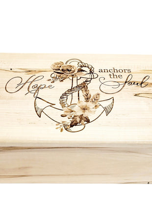 Flowered Anchor Memory Box Add Text, Personalized Handmade Custom Wood Memorial Laser Engraved Box, Hope Anchors the Soul