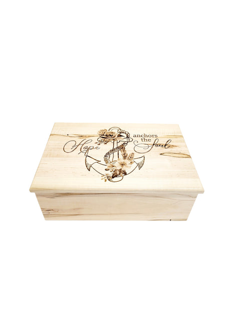 Flowered Anchor Memory Box Add Text, Personalized Handmade Custom Wood Memorial Laser Engraved Box, Hope Anchors the Soul