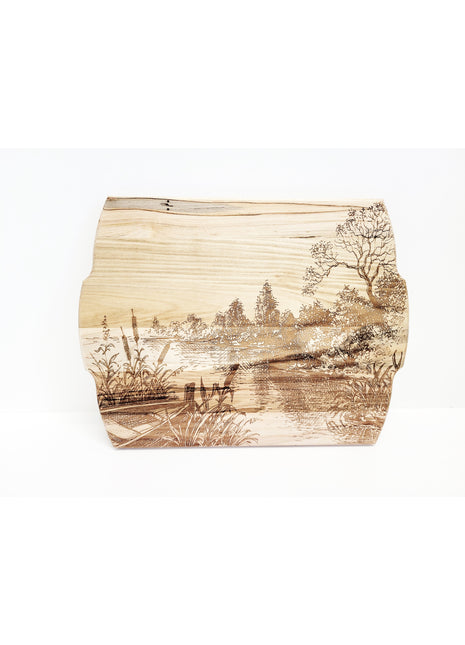 Riverbank Cutting Board Add Text, Personalized Custom Wooden Laser Engraved