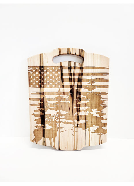 Deer Flag Cutting Board Add Text, Personalized Custom Wooden Laser Engraved