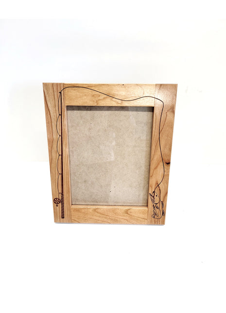 Fishing Pole Wooden Picture Frame 8"x10" Add Text, Personalized Custom Laser Engraved