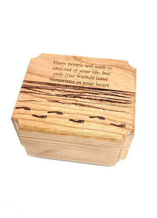 Beach Footprints Ring Box Add Text, Personalized Handmade Custom Laser Engraved Wooden Ring Box