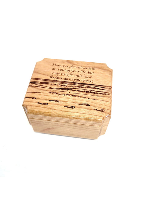 Beach Footprints Ring Box Add Text, Personalized Handmade Custom Laser Engraved Wooden Ring Box