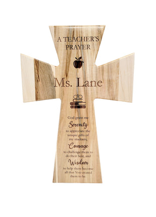 Teacher's Prayer Cross Add Text, Personalized Custom Wooden Laser Engraved Remembrance