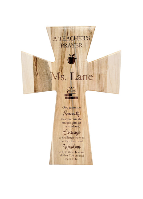 Teacher's Prayer Cross Add Text, Personalized Custom Wooden Laser Engraved Remembrance