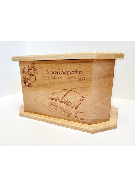 Book Writer Urn Add Text, Personalized Handmade Custom Wood Laser Engraved Memorial Urn