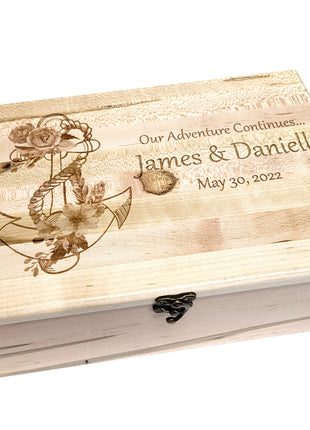 Flowered Anchor Memory Box Add Text, Personalized Handmade Custom Wood Memorial Laser Engraved Box, Hope Anchors the Soul