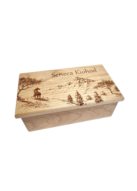 Horse in Mountains Music Box Add Text, Personalized Custom Laser Engraved Traditional Wind Up Handmade Wood Music Box