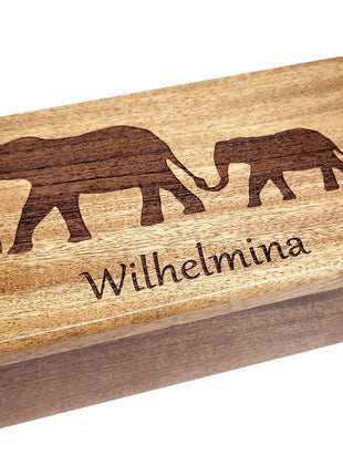 Elephants Electronic Music Box Add Text, Personalized Custom Wood Laser Engraved Music Box