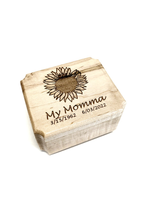 Sunflower Mini Urn Add Text, Small Shareable Urn, Infant Urn Personalized Handmade Custom Laser Engraved Flower Urn