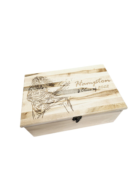Guitar Memory Box Add Text, Personalized Handmade Custom Wood Memorial Laser Engraved Box