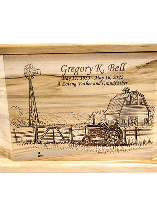 Custom Engraved Handmade Personalized Farm Urn, Rustic Barn Urn, Tractor Urn
