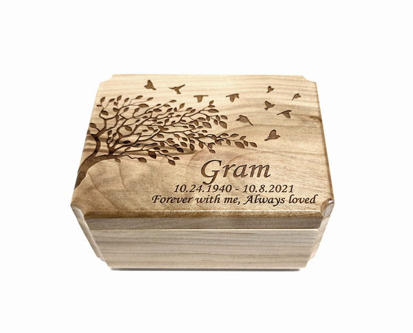 Engraved Handmade Personalized Small Tree with Birds Urn, Small Urn, Sharable Urn, Pocket Urn, Rememberance Memorial, Small Memorial