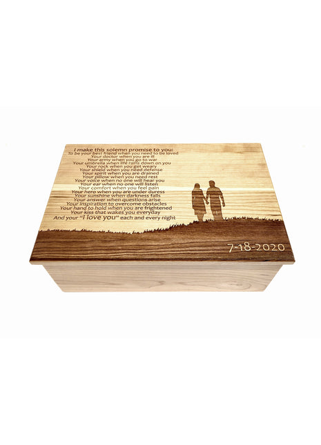 Couple Poem Memory Box Add Text, Personalized Handmade Custom Wood Memorial Laser Engraved Box