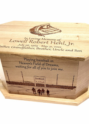 Custom Engraved Handmade Personalized Baseball Urn, Sports Urn, Dream Field Baseball Urn