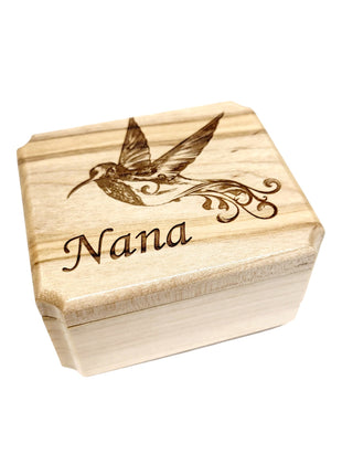 Hummingbird Ring Box Add Text, Personalized Handmade Custom Laser Engraved Wooden Ring Box